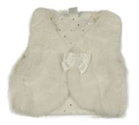 Smetanová kožešinová podšitá vesta s mašlí H&M