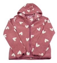 Růžová fleecová propínací mikina se srdíčky a kapucí Kids