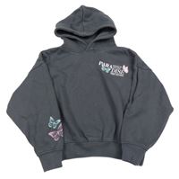 Šedá crop mikina s motýly a kapucí Page one young