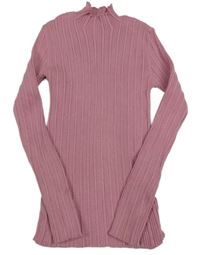 Růžový žebrovaný svetr s rolákem Tu