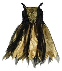 Kostým - Žluto-černé saténovo/tylové šaty