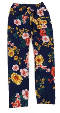 Tmavomodré legíny s květy Shein