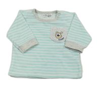 Pomněnkovo-bílá pruhovaná sametová mikina s pejskem Ergee