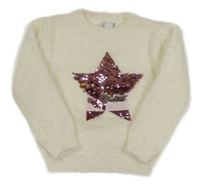 Smetanový chlupatý svetr s hvězdou z flitrů Primark