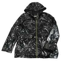 Černá lesklá nepromokavá jarní parka s kapucí River Island 