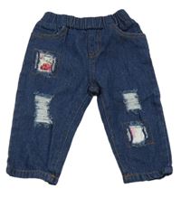 Tmavomodré teplákové rifle s prošoupáním 