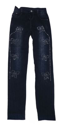 Nové - Tmavomodré legíny riflového vzhledu s kamínky 