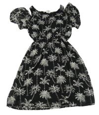 Černé šifonové šaty s palmami a volnými rameny Page one young