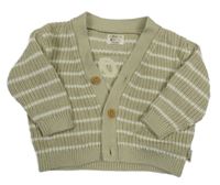 Béžovo-bílý pruhovaný propínací svetr s nápisem Maybe