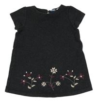 Tmavošedé teplákové šaty s kytičkami Lupilu