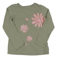 Khaki triko s květy Inextenso