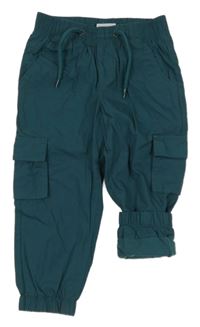 Tmavozelené plátěné cargo cuff kalhoty Pocopiano