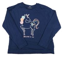 Tmavomodré oversize triko s jednorožcem M&S