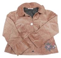 Starorůžový semišový podšitý kabát s kytičkami