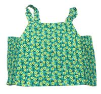 Zelený plátěný halenkový crop top s kytičkami ZARA