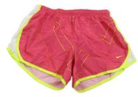 Tmavorůžovo-bílo-limetkové vzorované šusťákové funkční sportovní kraťasy s logem Nike