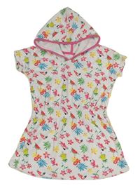 Bílo-růžové froté županové oversize šaty s obrázky a kapucí Matalan
