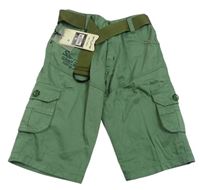 Khaki cargo kraťasy s nápisy a páskem