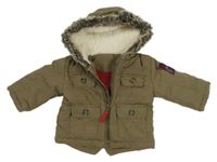 Khaki šusťáková zimní parka s nášivkou a kapucí s kožešinou NUTMEG