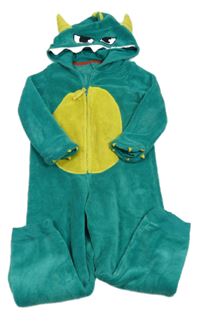 Modrozeleno-žlutá plyšová kombinéza s kapucí a ostny - příšerka zn. M&S