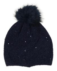 Tmavomodrá melírovaná čepice s flitry a třpytkami a bambulí George 