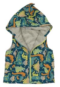 Smaragdová šusťáková zateplená vesta s dinosaurem a kapucí s ostny zn. mick mack