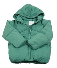 Tmavozelená prošívaná šusťáková zimní bunda s kapucí PRIMARK