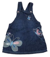 Tmavomodré riflové šaty s motýlky a květy a kapsou F&F