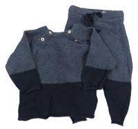 2Set - Tmavomodro/šedo-tmavomodrý melírovaný svetr + kalhoty H&M