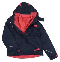 3v1 - Tmavomodro-jahodová šusťáková funkční celoroční bunda s odepínací kapucí TCM