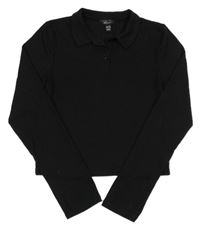 Černé žebrované crop triko s límečkem New Look