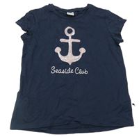 Tmavomodré tričko s kotvou z flitrů a nápisem STUMMER