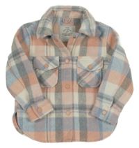 Růžovo-modro-smetanovo-tmavošedá kostkovaná flaušová košilová bunda George