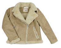 Světlehnědý semišový zateplený křivák s kožešinou a límečkem