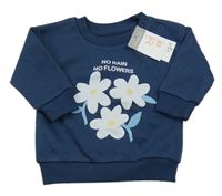 Nové - tmavomodrá mikina s kytičkami a nápisy PRIMARK
