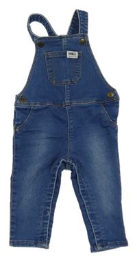 Modré teplákové riflové laclové kalhoty s nášivkou in extenso