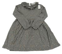 Nové - šedé melírované šaty s hvězdičkami a volánkem LEIGH TUCKER