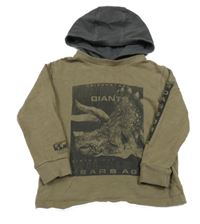 Hnědokhaki melírované mikinotriko s dinosaurem a kapucí Next