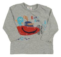 Šedé melírované triko s ponorkou a příšerkou Topomini