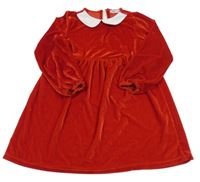 Červené sametové šaty s bílým límečkem sinsay