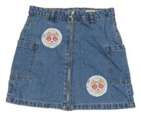 Modrá cargo riflová propínací sukně s lebkami DENIM365