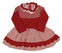 Červeno-bílé vzorované vlněné šaty s volánky Foque