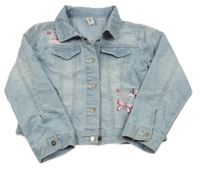 Světlemodrá riflová crop bunda s motýlky a límečkem Topolino