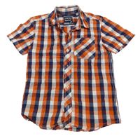 Tmavomodro/oranžovo-bílá kostkovaná košile C&A