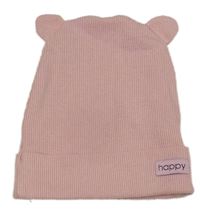 Růžová žebrovaná čepice s nápisem a oušky Topomini
