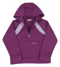 Borůvkovo-světlefialová tech fleece mikina s kapsou s nápisy a kapucí Matalan