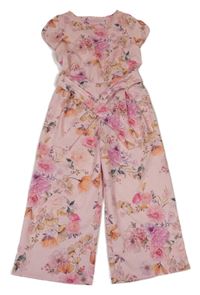 Světlerůžový kalhotový culottes overal s kytičkami a zavazováním Next