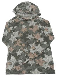 Šedo-růžové úpletové triko s hvězdičkami a kapucí Next