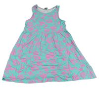 Tyrkysové květované bavlněné šaty s listy Primark