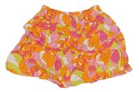 Oranžovo-zeleno-růžová vzorovaná sukně s volánkem Primark